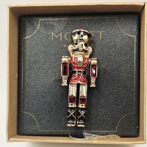 Monet Nutcracker Brooch Pin Christmas Holiday Jewelry Enamel Rhinestone In Box